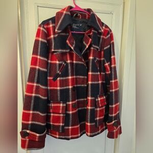 Women's American Eagle Outfitters Red and Navy Plaid Jacket